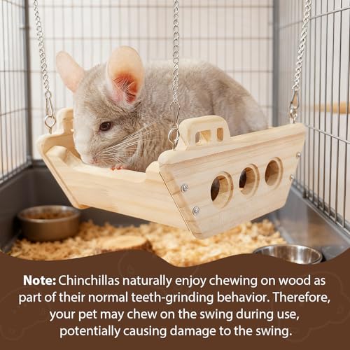 Natural Wood Chinchilla Toy Hammock for Cage Swing, Hanging Chinchilla Bed, Wooden Toys and Cage Accessories, Hut Ledges and Resting Areas for Indoor Habitat Enrichment
