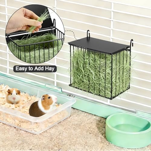 Metal Hay Rack for Rabbits, Rabbit Hay Feeder with Tops-Square Bunny Feeder | Metal Frame Hanging Hay Rack-Hay Holder with Built-in Hooks, Feeding Supply for Guinea Pigs, Chinchillas, Rabbits - size: 6.7x4.7x6.9