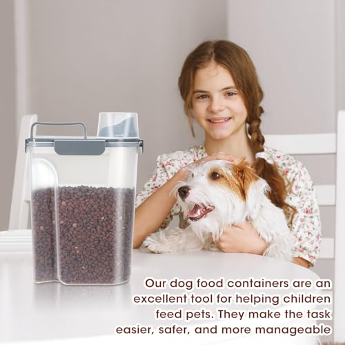 TBMax Dog Food Storage Containers 2 Pack 8 to 10 Lbs, Airtight Pet Food Container Dispenser with Large Spout & Portable Handle, Travel Dog Treat Cat Food Storage Bin Bird Seed Container -Dark Grey - color: Grey 6+3Qt