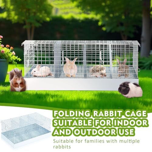 DoubleFill 4 Hole Foldable Rabbit Transport Cage, 28 x 16 x 12 in Portable Metal Bunny Carrier with Tray & Handles for Travel Temporary, Small Animal Cage for Guinea Pigs Hamster Indoor Outdoor - color: Sliver, size: 28.9"L x 21.3"W x 3.5"H