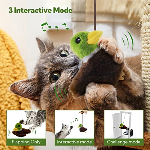 Flapping Cat Toy, Motion Activated Duck with Catnip, 3 Modes & USB Rechargeable, Machine Washable Interactive Toy for Indoor Cats - style: Mallard