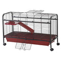 PawHut 41" L Small Animal Cage Rabbit Hutch with Feeder, Rolling Wheels Red | Ferret Pet Play House, Platform, Ramp - size: 41.5"L x 17.3"W x 26.0"H