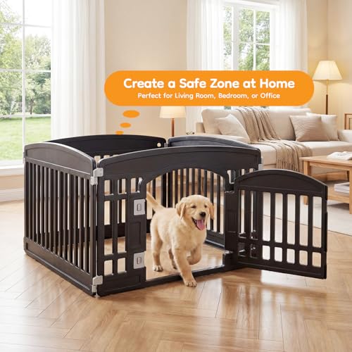 NEWBULIG 4 Panels 24 Inch Dog Playpen, Plastic Pet Play Pen Fence | Portable, Secure Locking Door, Indoor Outdoor Yard RV Camping, Small Medium Dogs, Black - color: Pure Black, size: 4 Panels/24IN