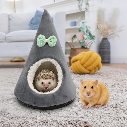 Hamster Hideout Bed for Hamsters Gerbils Mice, Gray | Soft plush warm, non-slip bottom, thick filling keeps shape, cute tent shape, 5.9"x7.9", for small pets/hedgehogs