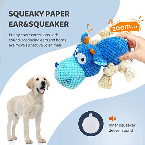 IOKHEIRA Dog Plush Toy for Large Aggressive Chewers,Indestructible Dog Squeaky Toys,Stuffed Animals Toys with Cotton Material and Crinkle Paper,Durable Chewing Toys (Royal Blue, Cattle) - color: Royal Blue