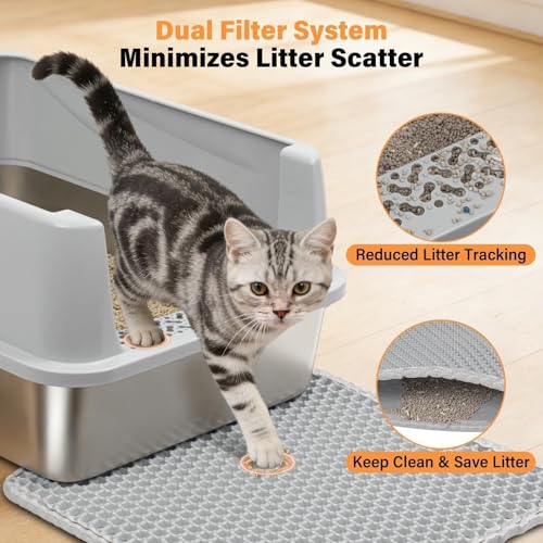 Stainless Steel Cat Litter Box for Kittens, Low Entry Kitten Litter Box | Small Metal Litter Box, Includes Scoop and Mat, High Sided, Non-Sticky, Anti-Urine Leakage, Easy Cleaning - size: Small(17.3"x13.4"x8.1")