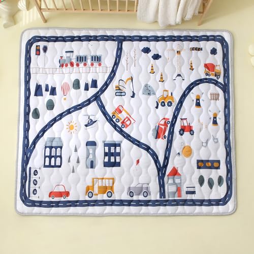 Viviland Baby Mats for Floor, 71x59 Inch Playpen Mat, Thicker & Large Soft Playmat for Baby and Toddlers Infants, Non-Slip & Machine Washable, Truck Map - color: Truck Map, size: 71" X 59"