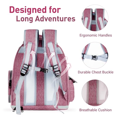 Cat Backpack Carrier Clear Bubble Window for Cats & Small Dogs up to 15 lb | Large Space Breathable Foldable Pet Carrier Airline Approved, Mesh Entry Safety Tether Washable Pad, Travel Hiking Outdoor - color: Pink