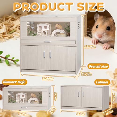 Hamster Cage with Storage Cabinet Detachable, Large Wooden Small Animal Habitat with Easy-Clean Drawer & Acrylic Panels for Guinea Pig, Rabbit, Hedgehog, Chinchilla (Beige) - color: Beige