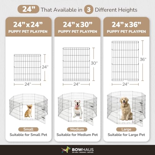 Foldable Outdoor/Indoor Pet Playpen with Gate, Available in 24 Inch Height Metal Portable Kennel, Heavy-Duty Exercise Fence Cage 8 Panels for Small Dog, Animals - style: 24 Inch