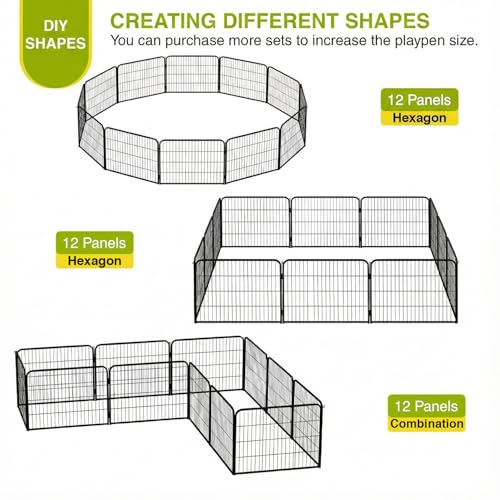 BestPet Dog Playpen 24 Inch 12 Panels Heavy Duty Metal Pet Exercise Pen Without Door Indoor Outdoor Fence Panels Anti-Skid Expandable Design - style: 12 panels-without door