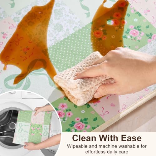 Basumee Splat Mat for Under High Chair, Waterproof & Mess-Proof Floor Mat | 51"×51" Baby Splash Mat, Non Slip Bottom, 4-Layer Fabric, Food & Liquid Catcher, Machine Wash for Boy Girl, Meals, BLW, Craft - color: Green Pink Gingham, size: 51x51 Inches