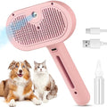 Steam Brush for Shedding Pets - Self-Cleaning Grooming Comb with Water Tank for Long & Short Haired Cats and Dogs (Pink) - color: Pink