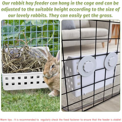 PINVNBY Hay Feeder for Rabbits, Less Wasted Hay Rack Manger, Hanging Guinea Pig Rabbit Hay Holder for Bunny, Chinchilla, Guinea Pig, Plastic Food Bowl Use for Grass & Food (Small Size)