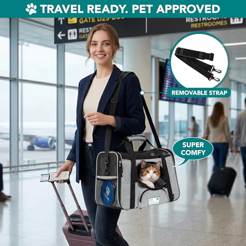 PetAmi Airline Approved Pet Carrier for Cats & Small Dogs, Small Light Gray | Soft Sided TSA Travel Bag, Sherpa Bed, Breathable Mesh Ventilation, Collapsible Bowl, Fits Under Seat, Up to 18 lbs - color: Light Gray, size: Small - 17"L x 10.2"W x 11.2"H