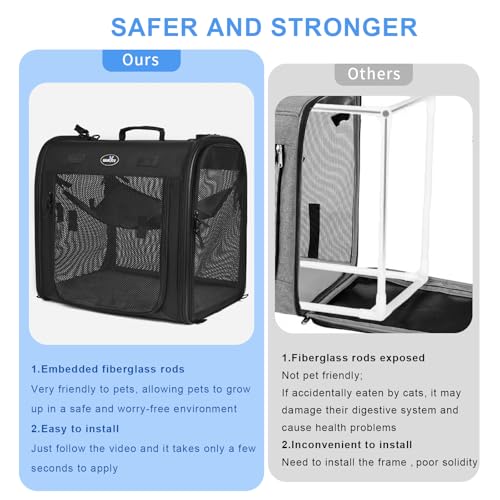 Wakytu 2-in-1 Pet Carrier for Cats & Dog, Travel Carrier for Camping | Extra-large fits 2 cats up to 25lbs each, includes 2 hammocks, carry bag, bowls & stakes. Car seatbelt pass-through