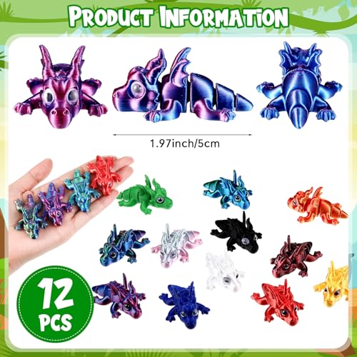 Honoson 12 Pcs 3D Printed Animals 5-7cm, Dragon | Articulated Fidget Animals, Flexible 3D Printed Figures for Stress Relief, Cute Mini Joints for Party Favors and Display - size: 5-7cm, style: Chinese Dragon