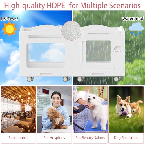 Acrylic Indoor Dog Playpen, Whelping Box with Pet Stroller, Puppy Playpen for Small Medium Pets, Cat Rabbit & Puppies, 6-Panel with Bottom Panel, 8 Wheels, Safe, Sturdy, White - color: White