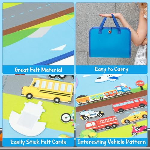 WATINC Travel Felt Board Story Set - 25PCS Portable Felt Board Educational Birthday Gift for Boys Girls, Themed Storytelling Preschool Early Learning Interactive Play Kit for Toddlers (Transportation) - style: Transportation