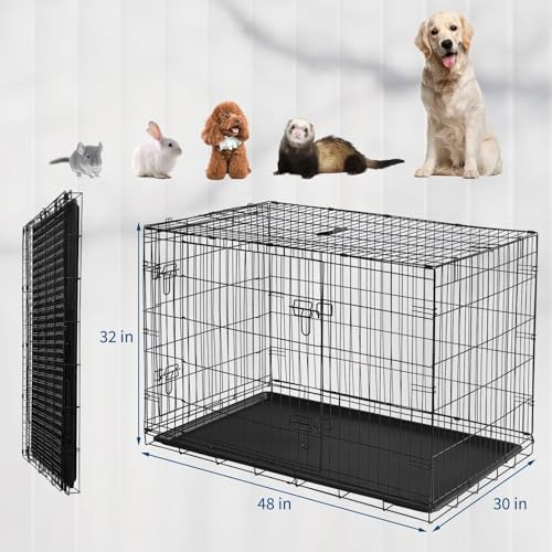 48'' Rabbit Cage, Portable Rabbit Carriers with Slide Out Tray, Top & Front Door, Folding Small Critter Carriers Cage for Bunny, Ferret, Chinchilla, Cat, Rat