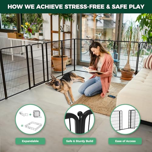 FXW Homeplus Indoor Dog Playpen, 45" H, 8 Panels, for Large Dogs | Stress-free play, Heavy-duty, Semi-open design, Easy setup, Threshold-free gate, Expandable, Patented - color: Black, size: 45"H