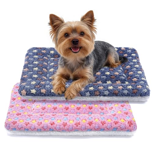 Mora Pets Dog Bed Crate Pad Ultra Soft Pet Bed with Cute Star Print Washable Reversible for Large Medium Small Dogs 23 x 18 inch 2 Pack Pink and Dark Blue - color: pack - Pink/Dark Blue, size: 24-Inch