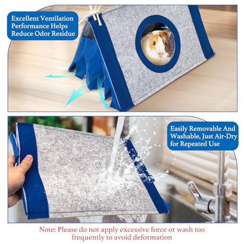 Fhiny Guinea Pig Hideout, Washable Guinea Pig Hideaway 14.6"x 9.8"x 8.3" Removable Triangular Bunny Tent Small Animal Bed for Bunnies Chinchillas Hedgehogs to Rest and Hide