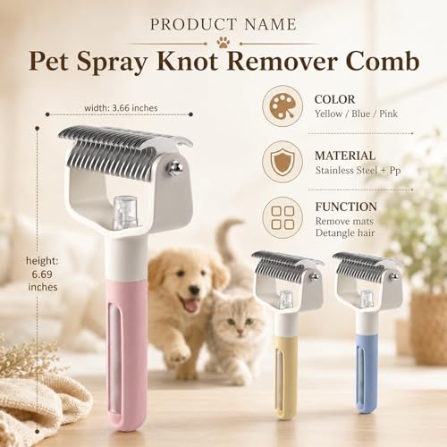 Dual-Sided Pet Grooming Comb,Double Sided Dematting Comb for Dogs & Cats, 2‑in‑1 Professional Pet Grooming Brush Deshedding Dog Brush with Spray Design (1PCS, Blue) - color: Blue