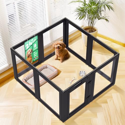 FXW AuraSpace Clear Acrylic Indoor Dog Playpen, 24" H, 8 Panels, Black | Open View, Modern Home Fit, No Climbing Bars, Tool-Free Setup, For Puppies & Small Dogs - color: Black, size: 24"H