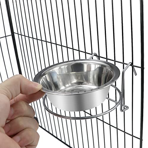Wontee Pet Food Water Bowl Stainless Steel Hanging Feeder, S | Rust-proof, removable for easy refilling and cleaning, for feeding in cages/kennels/crates, for small dogs/cats/birds/rabbits - size: S