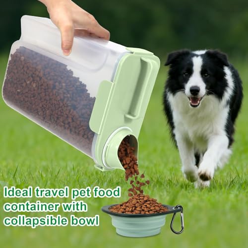 TBMax Travel Dog Food Storage Container 5 lbs with Dog Bowl, Airtight Pet Cat Food Storage Dispenser with Large Spout & Measuring Cup for Kibble Dog Treat Bird Seed Container -Green - color: Green 6Qt