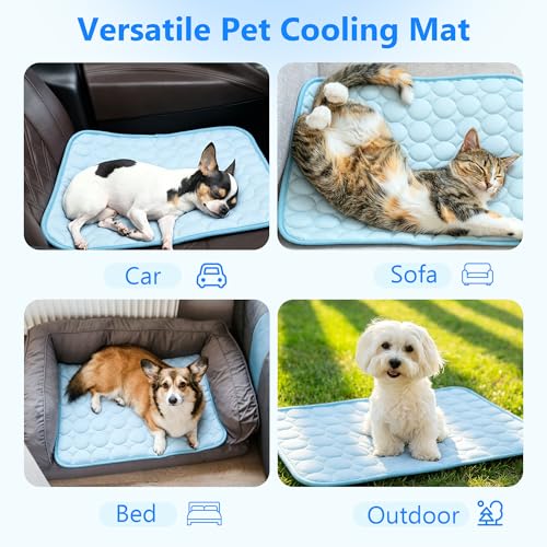 MCEAST Cat Cooling Mat 20" x 16" Self Cooling Pad for Smal Dogs Cats Non-Slip Cool-Chill Mats Summer Pet Blanket with Storage Bag Washable Cool Pet Pad for Floor Sofa Bed Car Travel, Small - size: Small