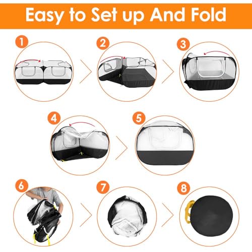 Lukovee Small Animals Playpen, Foldable Pet Playpen, 73"x36"x25" | Escape-Proof Detachable Bottom, 4 Zipper Doors, Breathable, Pen for Puppy Chicken Duck Kitten Rabbits Run Outdoor Yard ,Black - color: Black - with Escape-proof Bottom