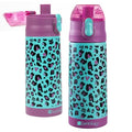 Bentology Stainless Steel 13 oz Reusable Water Bottle for Kids, Cheetah - Double Wall Insulated, Spill Proof Lid w/Built-in Straw- Keep Liquids Hot or Cold For Hours- Fits in Lunch Boxes & Bags - color: Cheetah