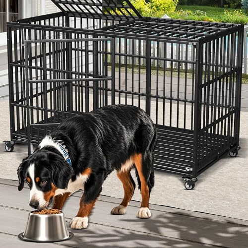 64" Heavy Duty Dog Crate Indestructible Dog High Anxiety Kennel Cage with Double Doors for Extra Large Giant Breeds - size: 64.0"L x 33.0"W x 41.0"H
