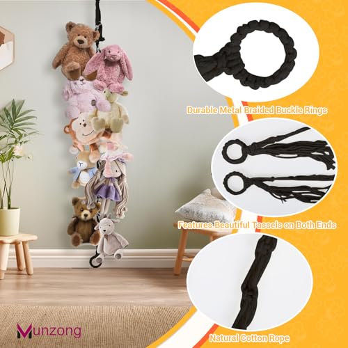 Munzong Stuffed Animal Storage Chain 80 Inch, 4pcs Black Hanging Storage | Stuff Animals Organizer Cotton Toy Display Chain with 80 Clips Toys Organizers Holder for Room Wall Corner Decor - color: Black, size: 4 Pack