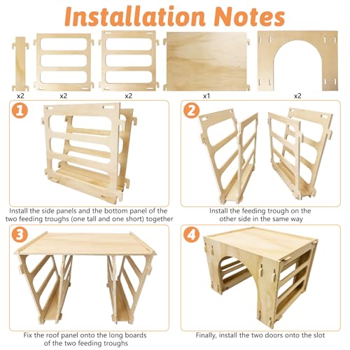 Kathson Large Rabbit Hideout with Hay Feeder Natural Wooden Guinea Pig House Detachable Rabbit Hutch Indoor Bunny Castle for Chinchilla Guinea Pigs Bunnies and Other Small Animals