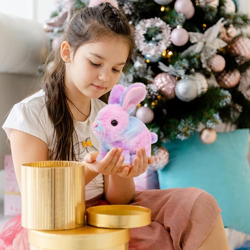 Easfan Walking Bunny Interactive Plush Toy with Carrot for Kids 7" | Rainbow Rabbit, electronic pet, with sounds & hopping ears, Easter birthday gift for girls - style: Bunny_Rainbow_Carrot