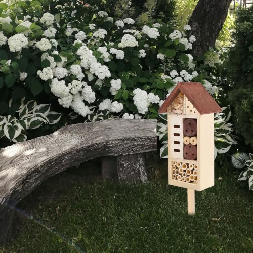 Lulu Home Wooden Insect House with Stake, 19.7 X 3.4 X 5.4 Inch | Hanging & Inserting Two Mount Ways, For Bee, Butterfly, Ladybirds, Beneficial Insect Habitat, Bug Hotel Garden