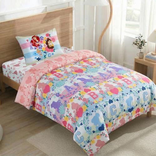Northwest Disney Princess Twin Comforter Set, Reversible Design Ultra Soft Fade Resistant Microfiber Kids Bedding Set, Officially Licensed - color: Princess