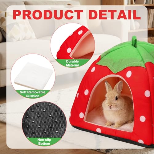 Guinea Pig Bed Rabbit Hideout Warm Fleece Cuddle Cup Washable Sleeping House for Small Animals Pet/Ferret/Chinchilla/Bunny Strawberry Red - color: Strawberry red