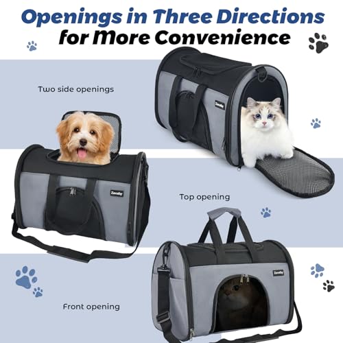 TSA Airline Approved Soft-Sided Pet Carrier for Small to Medium Cats and Puppies, Up to 15 Lbs – Collapsible Travel Carrier for Dogs & Cats, Grey