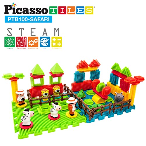 Picasso Toys PTB100 100pcs Hedgehog Block 3D Building Blocks Tiles Safari Theme Set Learning Playset STEM Toy Set Educational Kit Child Brain Development Preschool Kindergarten Toy for Age 3 & Up - color: 100pcs Safari