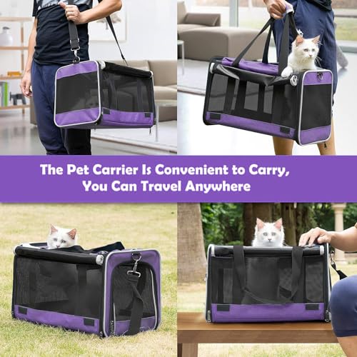 GAPZER Carrying Bag Yorkie Dog Travel Kennel Ventilated Soft Pet Carrier | Privacy Protection Big Kitten Car Travel Cloth Carry Bag up to 20 lbs, Small Animal Portable Mesh Kennel Cage for Vet Visits - color: Purple
