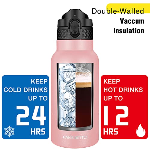 Han's Bottle Kids Water Bottle with Straw Lid - Insulated Stainless Steel Reusable Tumbler for Girls,Boys,Thermo Mug,17oz,Blush - color: Blush, size: 17 Ounces