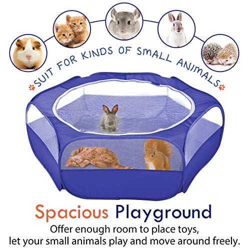 Pawaboo Small Animal Playpen with Zippered Cover,Indigo | Portable pop-up pet tent for supervised rabbits, guinea pigs, chicks and kittens; water-resistant bottom and 3 metal rods - color: H-Indigo