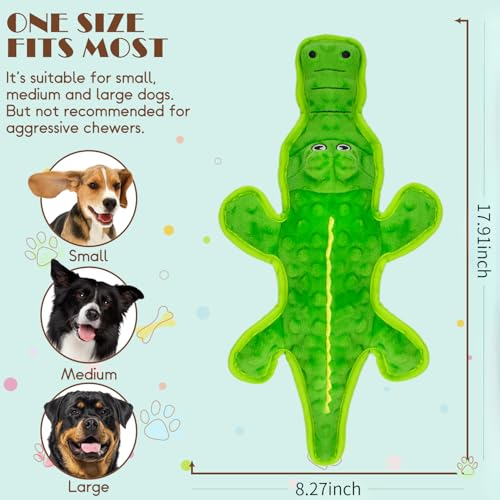 No Stuffing Dog Squeak Toys, Chew Toys for Small, Large Puppies Crocodile | Durable Plush Puppy Teething Toys, Interactive to Keep Pets Busy, Toss Fetch Tug Play, Best Birthday Gift - color: Green