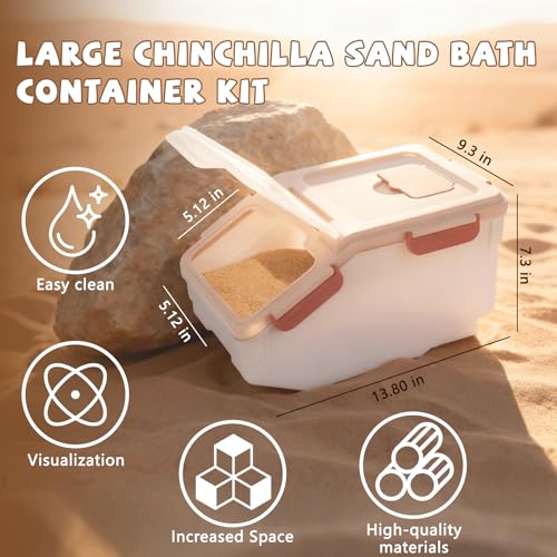 Chinchilla Dust Bath Container Kit, Extra Large Plastic Bath House | Chinchilla Dust Bath House, Sand Bath Use, Clear Lid for Viewing, XL Tub Helps Reduce Spills, Easy-Clean Plastic, Small Pets - color: Pink
