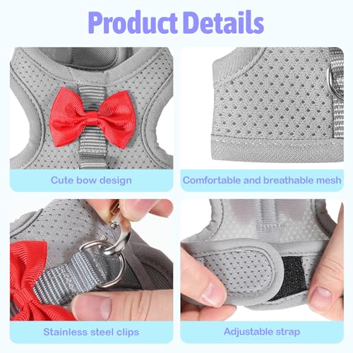 Bunny Leash and Harness Set, Rabbit Harness Vest, Bunny Harnesses, Adjustable Straps Design, Soft Mesh Harnesses for Puppies, Kitten, Guinea Pigs, Grey S - size: S