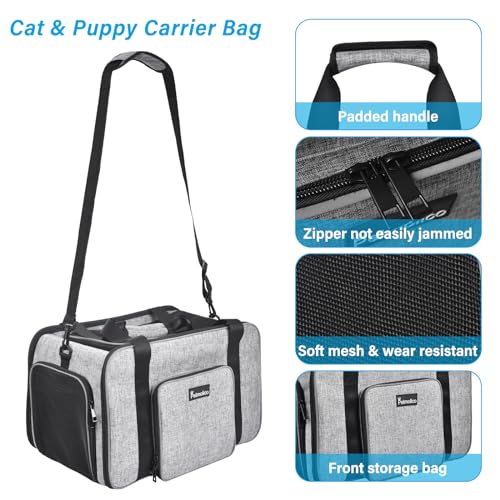 Petmolico Cat Carrier Soft-Sided Airline Approved, Medium, Grey-X863 | For small/medium cats & puppies up to 16 lbs, 3 open doors, travel-friendly pet bag - color: Grey-X863, size: Medium